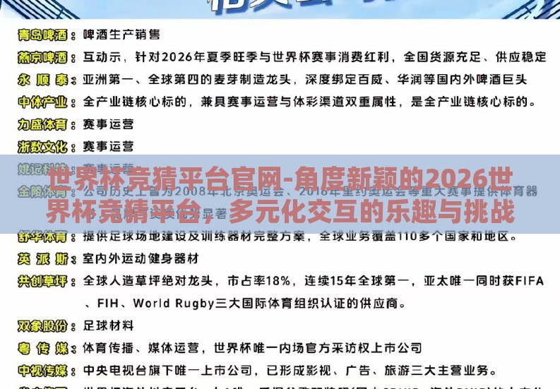 世界杯竞猜平台官网-角度新颖的2026世界杯竞猜平台，多元化交互的乐趣与挑战