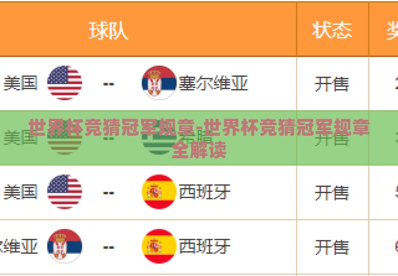 世界杯竞猜冠军规章-世界杯竞猜冠军规章全解读