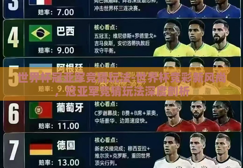 世界杯冠亚军竞猜玩法-世界杯竞彩新风尚，冠亚军竞猜玩法深度剖析