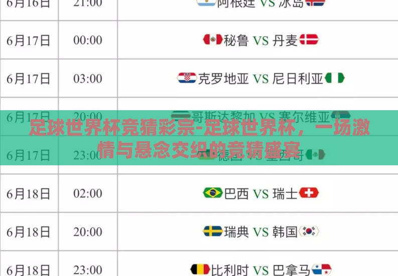 足球世界杯竞猜彩宗-足球世界杯,一场激情与悬念交织的竞猜盛宴 足球世界杯竞猜彩宗-足球世界杯,一场激情与悬念交织的竞猜盛宴