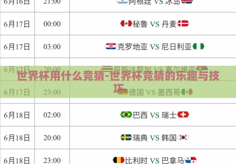 世界杯用什么竞猜-世界杯竞猜的乐趣与技巧 世界杯用什么竞猜-世界杯竞猜的乐趣与技巧
