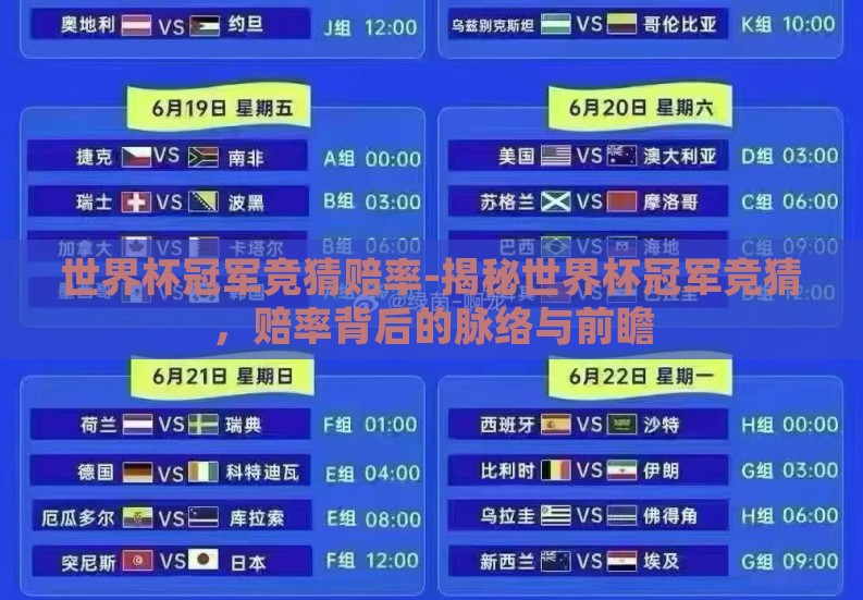 世界杯冠军竞猜赔率-揭秘世界杯冠军竞猜，赔率背后的脉络与前瞻