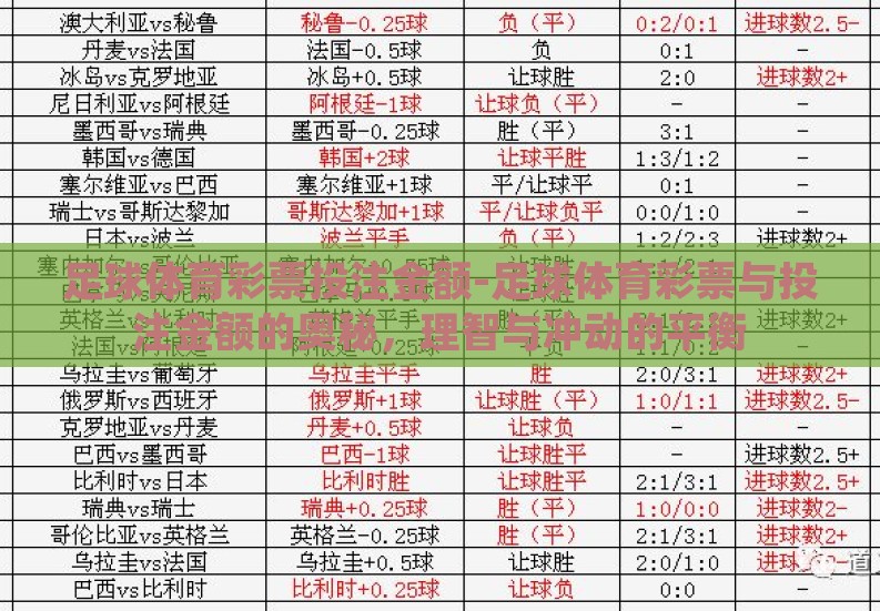 足球体育彩票投注金额-足球体育彩票与投注金额的奥秘，理智与冲动的平衡