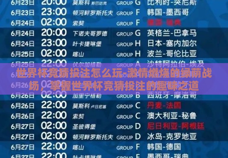 世界杯竞猜投注怎么玩-激情燃烧的绿荫战场，掌握世界杯竞猜投注的趣味之道