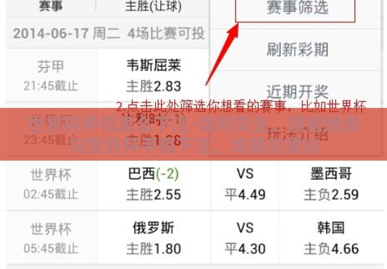 世界杯手机怎么下注-如何安全、理智地参与世界杯手机下注,攻略与建议 世界杯手机怎么下注-如何安全、理智地参与世界杯手机下注,攻略与建议